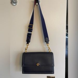 Tory Burch TMonogram Collection- Blue Leather/Swede